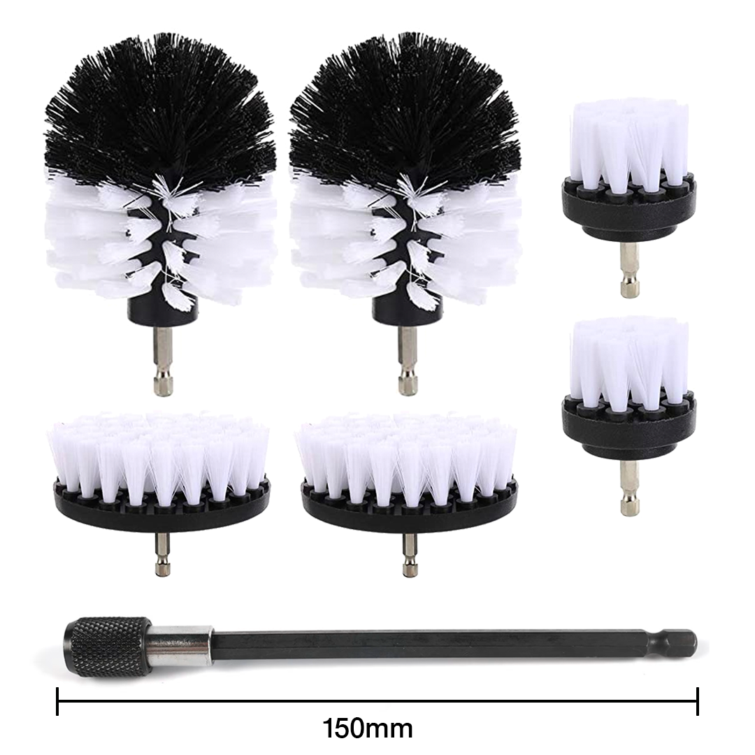 Drill brush 6-pack with soft 150mm extension – Perfect for efficient cleaning