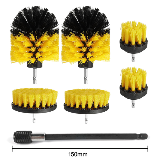 Drill brush 6-pack with 150 mm extension – Perfect for all cleaning tasks (MEDIUM)