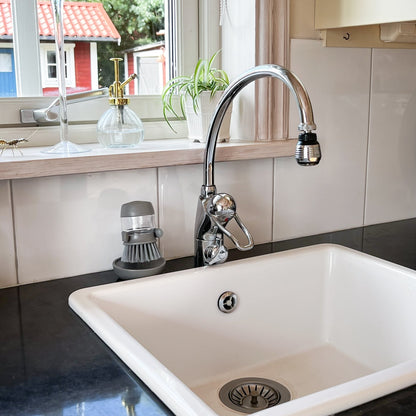 Scrub brush with practical container for easy and efficient cleaning